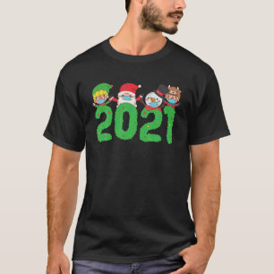 Kerstmis 2021 Elf Santa Snowman Face Mask Quarant T-shirt
