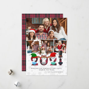 Kerstmis 2021   Funny Face Maskers & Pset 4 Foto's Feestdagenkaart