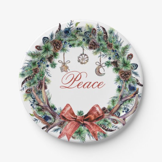 Kerstmis 2021 Peace Wreath-Bord Papieren Bordje (Voorkant)