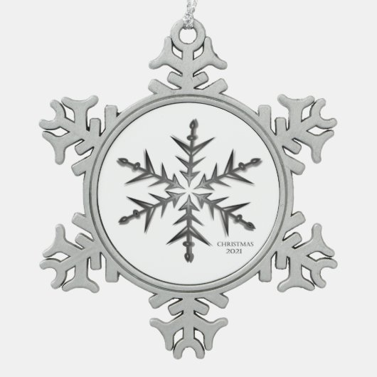 Kerstmis 2021 Silver Snowflake Tin Sneeuwvlok Ornament (Voorkant)