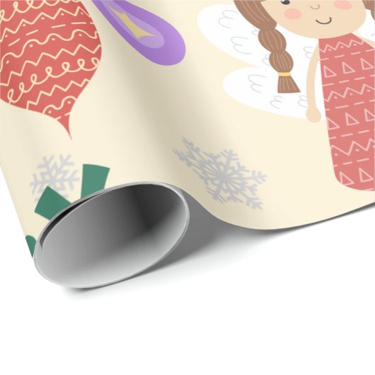 Kerstmis 2022 moderne schattige roze groene elegan cadeaupapier (Rol Hoek)