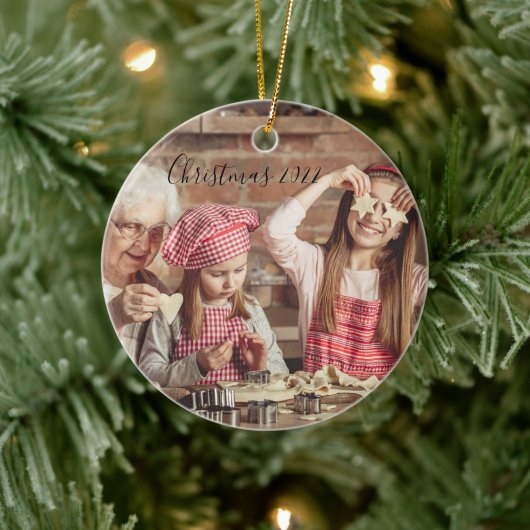 Kerstmis 2022 Twee foto Keramisch Ornament (Boom)