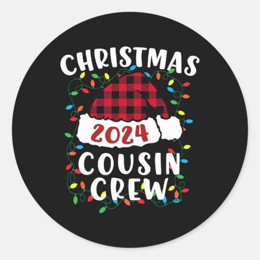 Kerstmis 2024 Neef Crew Xmas Lights Santa Hat P Ronde Sticker (Voorkant)