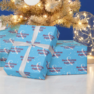 Kerstmis 2024 Tekst op Blauw Cadeaupapier