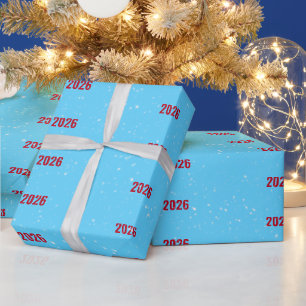 Kerstmis 2026 tekst op aqua cadeaupapier