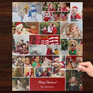 Kerstmis 22 Fotocollage met familienaam Rood Legpuzzel