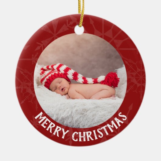 Kerstmis 2 Foto jaar Red Snowflake Keramisch Ornament (Voorkant)