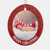 Kerstmis 2 Foto jaar Red Snowflake Keramisch Ornament (Links)