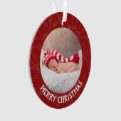 Kerstmis 2 Foto jaar Red Snowflake Ornament (voorkant)