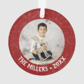 Kerstmis 2 Foto jaar Red Snowflake Ornament (achterkant)