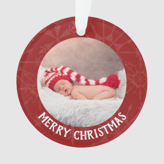 Kerstmis 2 Foto jaar Red Snowflake Ornament (voorkant)