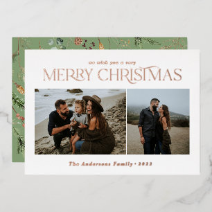 Kerstmis 2 foto waterverf botanische florale folie folie feestdagenkaart