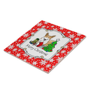 Kerstmis 2 Pembroke Welsh Corgi (rode 1) Boom Cute Tegeltje