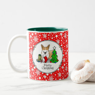 Kerstmis 2 Pembroke Welsh Corgi (rode 1) Boom Cute Tweekleurige Koffiemok