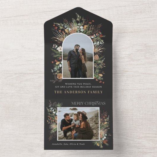 Kerstmis 2 waterverf botanische flora all in one uitnodiging (Binnen)