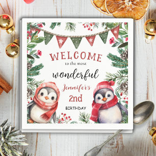 Kerstmis 2e verjaardag Schattige Pinguïn Winterfee Servet