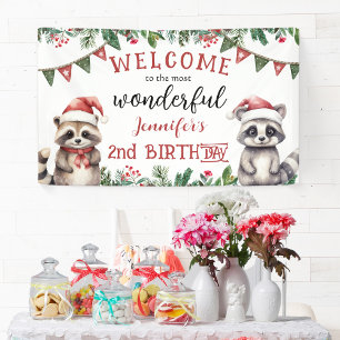 Kerstmis 2e verjaardag Woodland Winterfeest Spandoek