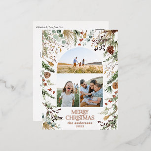 Kerstmis 3 foto botanische florale folie vakantie folie feestdagen briefkaart