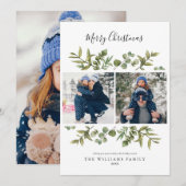 Kerstmis 3 Foto Modern Greenery Feestdagenkaart (Voorkant / Achterkant)