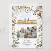 Kerstmis 3 waterverf botanische flora feestdagenkaart (Voorkant)