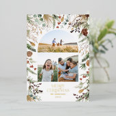 Kerstmis 3 waterverf botanische flora folie feestdagenkaart (Staand Voorkant)