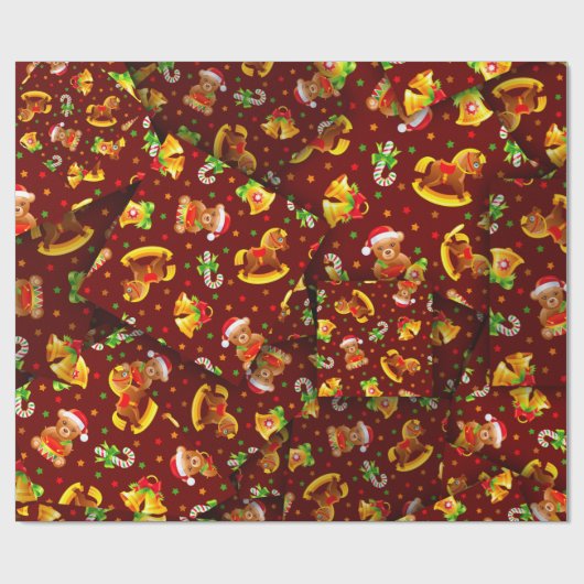 Kerstmis [3D]-Beren en rolpaarden Cadeaupapier (Vlak)