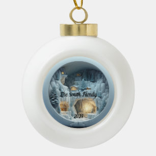 Kerstmis 3D Ice Sneeuw Open haard Keramische Bal Ornament
