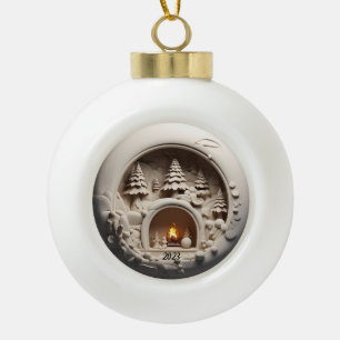 Kerstmis 3D open haard bomen Keramische Bal Ornament