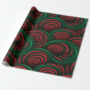 Kerstmis 3D Rood en Groen Swirl Cadeaupapier