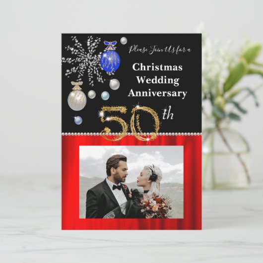 Kerstmis 50e trouwdag zwart en goud in kaart (Staand voorkant)