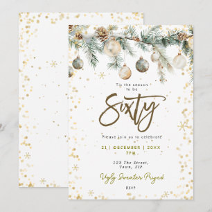 Kerstmis 60 partij Baubles pijnboom uitnodiging