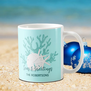 Kerstmis aan de kust Strand Zee en Groeten Koffiemok