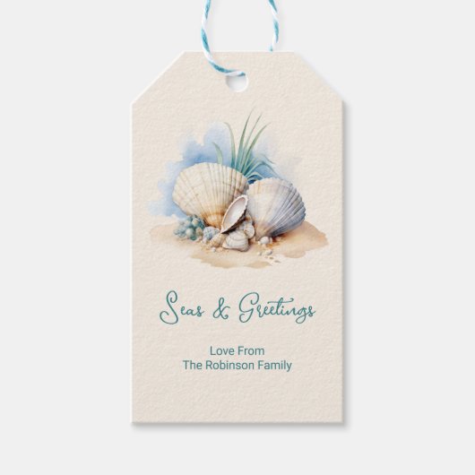 Kerstmis aan de kust Zeeën & Groet Cadeaulabel (Voorkant)