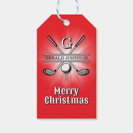 Kerstmis Aangepast Golf Monogram Ontwerp Cadeaulabel (Voorkant)