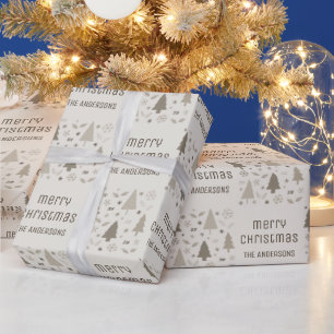 Kerstmis Aangepaste Familie Naam Beige Cadeaupapier
