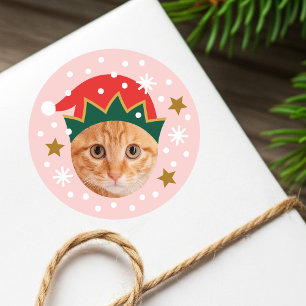 Kerstmis Aangepaste Foto Festive Elf Hoed Grappig Ronde Sticker