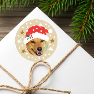 Kerstmis Aangepaste Foto Kerstman Hoed Grappig Bei Ronde Sticker
