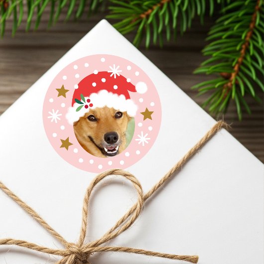 Kerstmis Aangepaste foto Kerstman Hoed Grappig Roz Ronde Sticker
