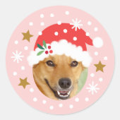 Kerstmis Aangepaste foto Kerstman Hoed Grappig Roz Ronde Sticker (Voorkant)