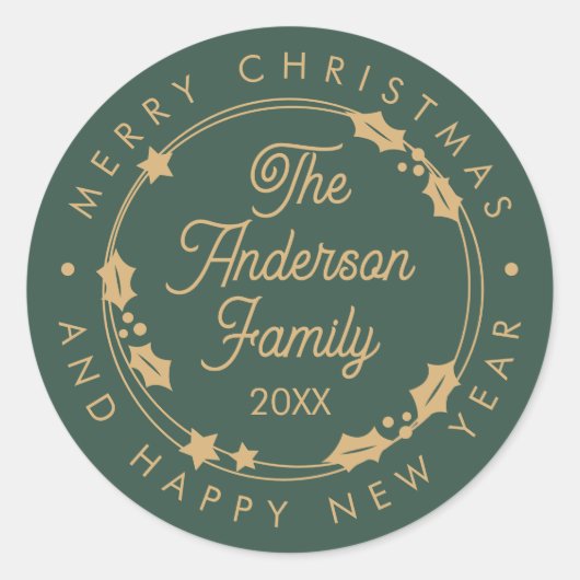 Kerstmis aangepaste naam Jaar Script Krans Ronde Sticker (Voorkant)