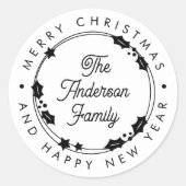 Kerstmis aangepaste naam Script Hulstkrans Ronde Sticker (Voorkant)