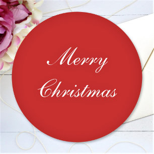Kerstmis Aangepaste Tekst Eenvoudig Rood Chic Ronde Sticker