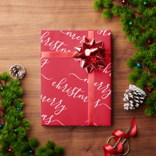 Kerstmis Aangepaste Tekst Elegant Rood En Wit Cadeaupapier