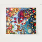 Kerstmis Achtergrond met Santa en Rendier Wandkleed (Voorkant (horizontaal))