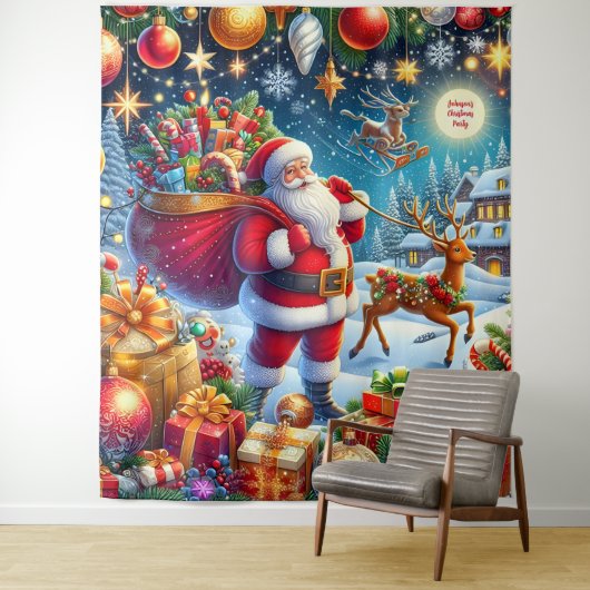Kerstmis Achtergrond met Santa en Rendier Wandkleed (In situ)