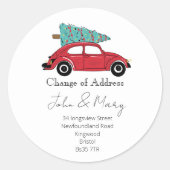 Kerstmis Adreswijziging Sticker | Rode Auto met (Voorkant)