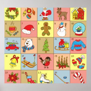 Kerstmis Advent: Doodle Elementen Verzameling Poster