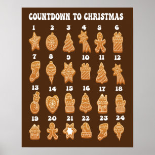 Kerstmis adventkalender Gemberkoek aftellen Poster