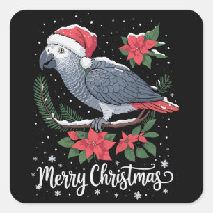 Kerstmis Afrikaanse Grijze Papegaai Vierkante Sticker