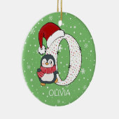 Kerstmis alfabet O Santa Hat Penguin Sneeuwvlok Keramisch Ornament (Rechts)
